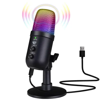 Produktbild von Computer-Mikrofone, USB Mikrofon mit Geräuschunterdrückung,RGB-Beleuchtung, mit Stummschalttaste, mit Kopfhöreranschluss,für Streaming Podcast Studio