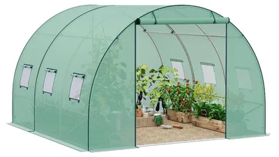 Produktbild von Gewächshaus - Tunnelgewächshaus - 300 x 300 x 200 cm - Winterfolie - Mit Tür - Frostschutz - Für Tomaten und Gemüse