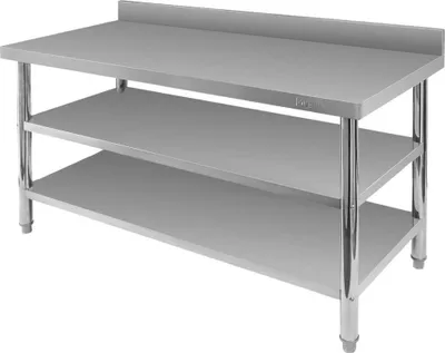 Zdjęcie produktu dla Kuchenny stół ze stali nierdzewnej przyścienny gastro do krojenia z dwoma półkami Mega-M X STANDARD 160x70x85 cm srebrny