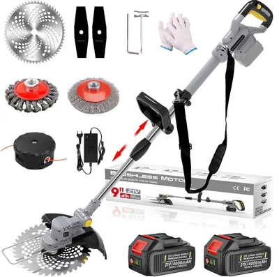 Produktbild von Akku Rasentrimmer 750W mit 2 Akkus & Ladegerät, Freischneider Gartengeräte mit Fugenbürste & Unkrautbürste – Kompatibel mit Makita-Akkus | Grau