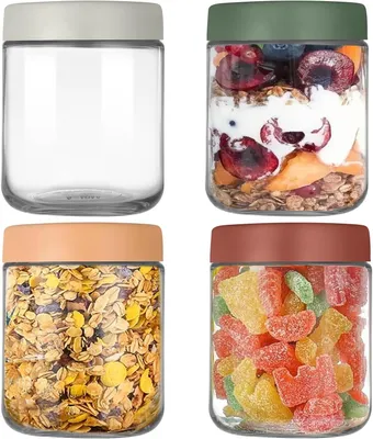 Image de TRANKIELO® - Lot de 4 pots en verre de 500 ml - Bouchon à vis étanche - Pour le stockage des aliments - Fabriqué en verre borosilicaté