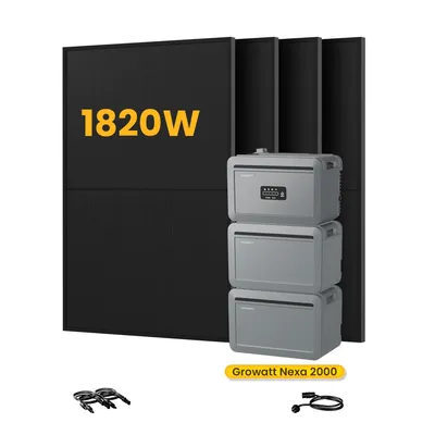 Produktbild von Powerness Balkonkraftwerk mit Speicher, Growatt NEXA 2000 Speicher mit 2x NEXA 2000E Erweiterungsakku & 4x 455W Bifazial Solarmodule (0% MwSt)