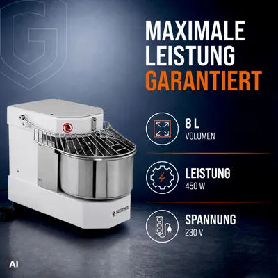 Produktbild von GastroHero Teigknetmaschine ECO 8 – 8 Liter, 230 V, fester Kopf, kompakt & ideal für Pizzerien