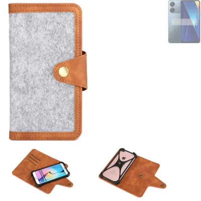 Produktbild von K-S-Trade Handyhülle kompatibel mit Xiaomi POCO C65 Schutzhülle Filz-Hülle Kunst-Leder hellgrau braun (1x)
