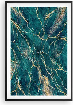 Produktbild von Gerahmtes Poster - Schwarzer Rahmen - Abstraktion Gold Türkis - 61x91,5 cm - Wand Bild - Wanddeko - Wandbilder - Kunstposter - Wandposter - Bilderrahmen - Bilder - Kunstdruck - P2BPA61x91-4564