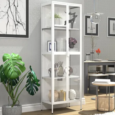 Produktbild von VCM Glasvitrine stehend | Vitrine Glas mit ESG-Sicherheitsglas | Maße ca. H. 180 x B. 60 x T. 35 cm | Standvitrine Glas | Modern und platzsparend | Glas Vitrinenschrank – Floka XXL