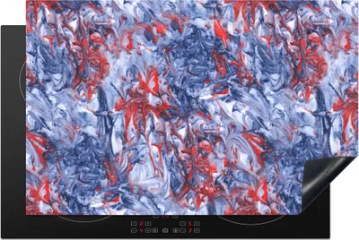 Produktbild von KitchenYeah© Herdabdeckplatte Blau - Rot - Marmor - Muster , 80x52cm, Küche Deko, Glaskeramikkochfeld Herdabdeckung, Abdeckplatte fùr Kochfeld
