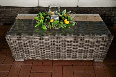Image de Table en verre Deluxe - Table de jardin en rotin tressé - Table basse - 100 cm