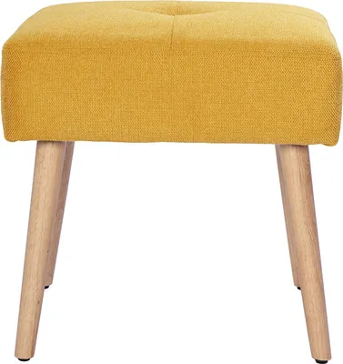 Produktbild von Miliboo - Niedriger Hocker aus Stoff mit strukturiertem Samteffekt in Senfgelb und hellem Massivholz H46 cm GUESTA