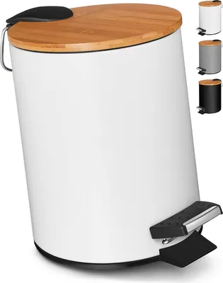Produktbild von VMbathrooms 3L Kosmetikeimer in weißem Design | Tretmülleimer mit Absenkautomatik (Soft Close) | Eleganter Eimer fürs Bad mit Innenbehälter