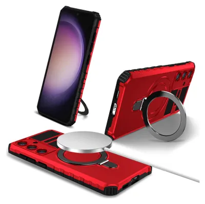 Immagine prodotto di Custodia per Samsung Galaxy S25 magnetica con MagSafe, supporto per anello, supporto, custodia protettiva a doppio strato rossa