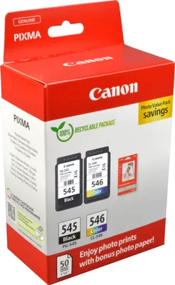 Produktbild von Canon PG-545/CL-546 Photo Value Pack, Schwarz, Cyan, Magenta, Gelb, 8 ml, 8 ml, 2 Stück(e), 180 Seiten, Foto-Wertpaket