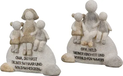 Productafbeelding van Gilde Figur, "Oma & Opa", tekst, kunsthars, grijs, L. 3 cm, B. 8,5 cm, H. 8,5 cm, artikelnummer 37820, EAN 4063387378205, 2 stuks (2-voudig assortiment)
