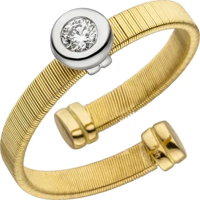 Produktbild von Gr. 54 Damen Ring offen 750 Gelbgold Weißgold bicolor matt 1 Diamant Brillant