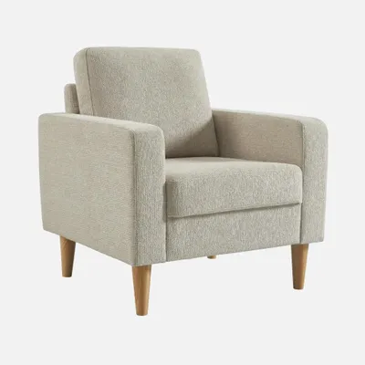 Produktbild von sweeek - Sessel mit Heveaholz und Chenille-Bezug - Beige