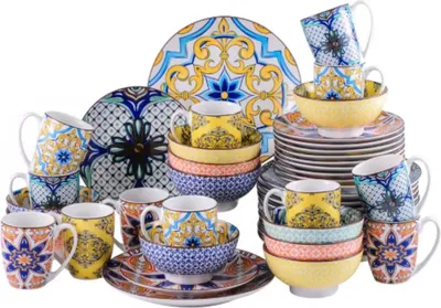 Image de Azzuro Service de table - 48 pièces - 12 personnes - Assiettes plates, assiettes creuses & assiettes à déjeuner - Mozaïek - Céramique