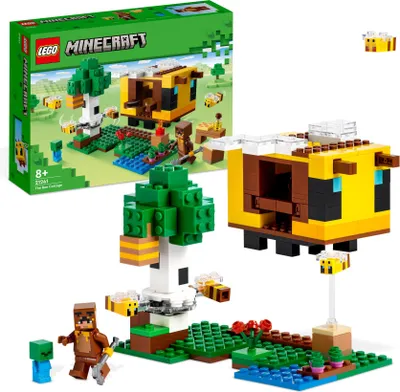 Produktbild von LEGO 21241 Minecraft Das Bienenhäuschen, Farm-Spielzeug mit baubarem Haus, Baby-Zombie und Tier-Figuren, Geburtstagsgeschenk für Jungen und Mädchen