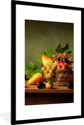 Produktbild von MuchoWow® Gerahmtes Poster Rustikal - Korb - Obst - Stilleben 60x90 cm - Poster mit Schwarzem Bilderrahmen Wandposter Rahmen Foto Bilder - Dekoration - Wandposter Wohnzimmer - Hochwertig