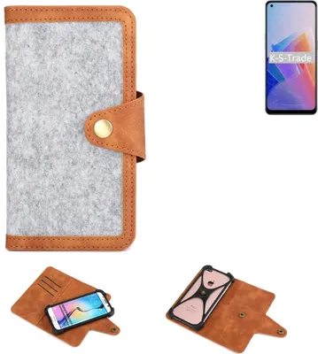 Produktbild von K-S-Trade Handyhülle kompatibel mit Oppo Reno7 Z 5G Schutzhülle Filz-Hülle Kunst-Leder hellgrau braun (1x)