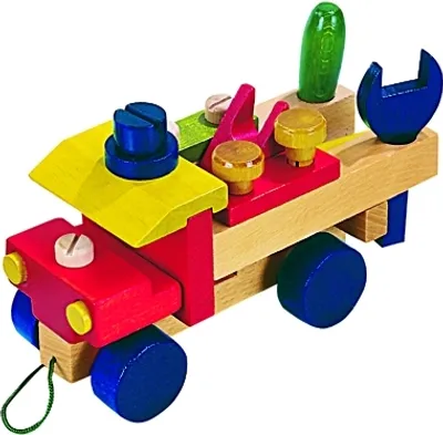 Produktbild von Holz Konstruktionsspielzeug mit Montageteilen und Werkzeugen, 250 x 120 x 140 mm