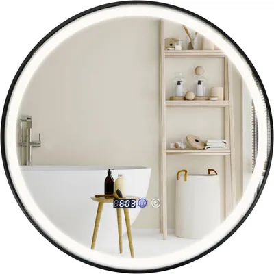 Image de Miroir de salle de bain LED, 60 cm, avec variateur d'intensité, 3 températures de couleur, interrupteur tactile, fonction anti-buée et affichage de l'heure et de la température