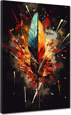 Produktbild von Abstrakt Feder Splatter Style Leinwandbild Wandbild Kunstdruck XL Wanddeko: 90x120x4cm