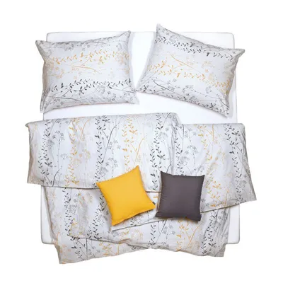 Produktbild von SCANquilt povlečení KREP rostliny-pruhy bílošedožlutá 100% bavlna 140 x 220/70 x 90 cm