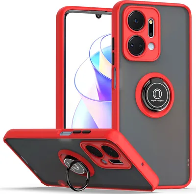 Produktbild von Honor X7A Hülle, Ring Halter Ständer Matte Transluzent TPU Rahmen Stoßfest Schutzhülle für Honor X7A Rot