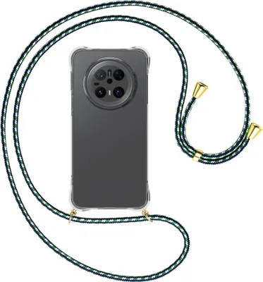 Produktbild von Handykette Backcover-Schutzhülle mit Band (Metall goldfarben) für Huawei Mate 70 - grün/blau/weiß