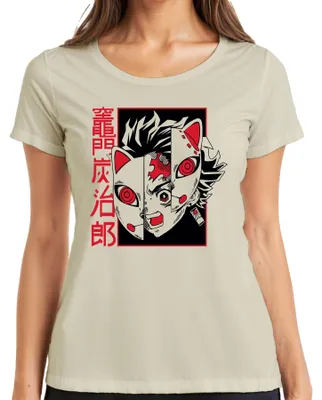 Produktbild von Tanjiro Kamado Kimetsu no Yaiba Fuchsmaske Anime Geschenk Damen T-Shirt, Natur, L