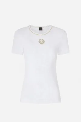 Zdjęcie produktu dla PINKO T-shirt damski z haftem Love Birds Brugherio biały