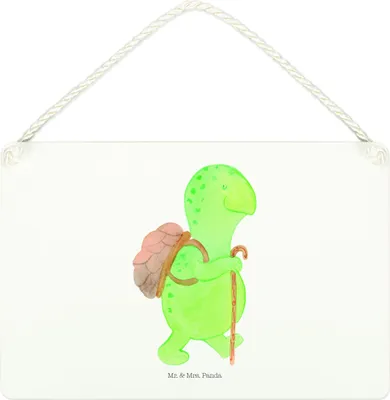 Produktbild von Mr. & Mrs. Panda Schild Schildkröte Wanderer DIN A4 - Weiß - Geschenk, Wandschild, Türschild, Entpannt, holzbild, Motivationssprüche, Rucksack, Motivationsspruch
