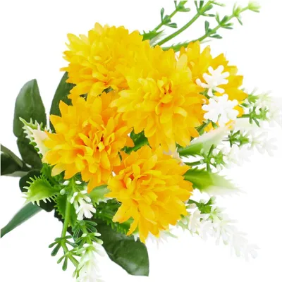 Produktbild von Dekolo Kunstblumen Blumensträuße Kunstpflanzen Chrysanthemen für den Friedhof Gelb 25cm