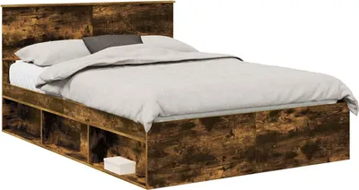 Produktbild von Bettrahmen Geräucherte Eiche 135 x 190 cm Massives Kiefernholz