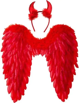 Productafbeelding van Engelenvleugels met Duivelsoren - Rood - 60 x 60 cm - Perfect voor Halloween of Carnaval