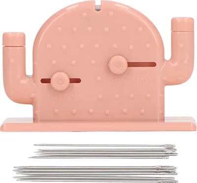Image de Enfile-aiguille double tête en forme de cactus, outil d'insertion de point pour accessoires de couture, rose