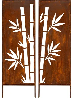 Produktbild von SET Sichtschutz Metall 2x mit Bambusmotiv - 160 cm x 50 cm - Edelrost - Rostoptik Sichtschutz für Garten - Sichtschutzelement - Sichtschutzwand
