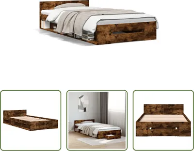 Zdjęcie produktu dla The Living Store Rama łóżka z szufladą dąb wędzony 100x200 cm materiał drewnopochodny