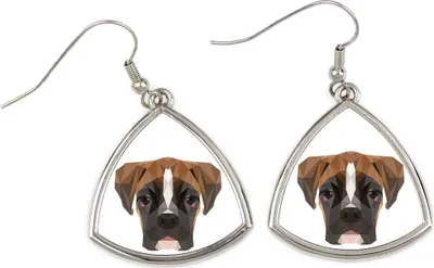Productafbeelding van Boxer, Duitse Boxer III - Oorbellen met een afbeelding en de tekst "Geometrische Hond" van Art-Dog