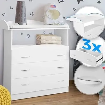Produktbild von Infantastic® Wickelkommode - inkl. 3 großen Schubladen und Fach, 85x71x96 cm, Weiß - Wickelschrank, Wickeltisch Aufsatz, Wickelaufsatz, Baby Möbel Kommode