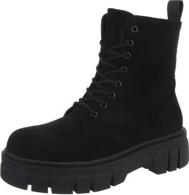 Produktbild von Ital-Design Damen Stiefeletten Plateaustiefeletten  Wildlederoptik Schnürstiefeletten 87124721 Schwarz Gr.  36