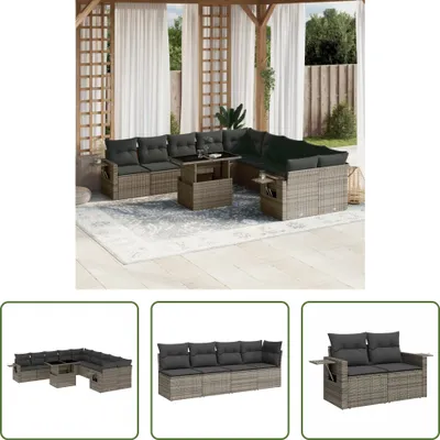 Produktbild von The Living Store 11-tlg. Garten-Sofagarnitur mit Kissen Grau Poly Rattan