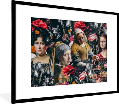 Produktbild von MuchoWow® Gerahmtes Poster Kunst - Blumen - Collage 80x60 cm - Poster mit Schwarzem Bilderrahmen Wandposter Rahmen Foto Bilder - Schlafzimmer-Dekorationen - Fotoposter