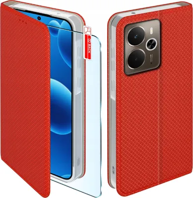 Zdjęcie produktu dla Etui z klapką do Realme 14 5G Zamykane Czerwone Futerał + Szkło 9H
