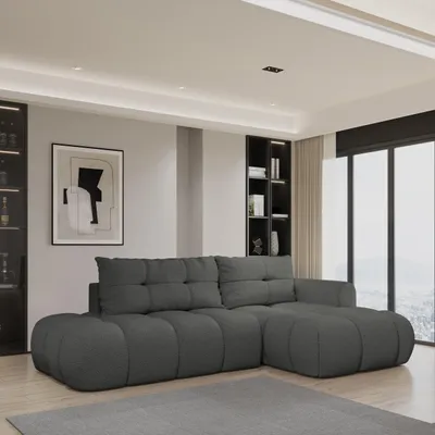 Produktbild von Masseno Ecksofa FLUMA R-S mit Schlaffunktion L-Form, Sofa mit Bettkasten, Wohnzimmersofa, Couch, Soffa, Bettsofa, Couchgarnitur- Grau, QUELLE 92