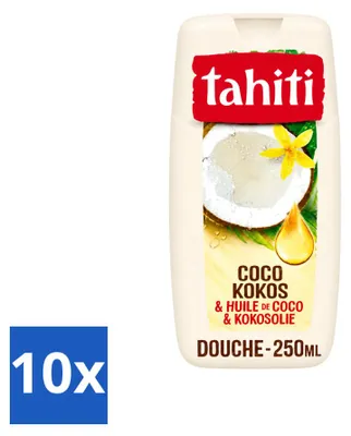 Zdjęcie produktu dla 10 opakowań żelu pod prysznic Tahiti o zapachu kokosu i oleju kokosowego - 250 ml - zestaw ekonomiczny - 10 sztuk