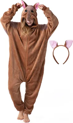 Produktbild von Flauschiges Gürteltier-Kostüm für Erwachsene mit Haarreif | Karneval Kostüm Onesie für Damen, Herren | Körpergröße 170-180cm