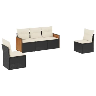 Produktbild von 5-tlg. Garten-Sofagarnitur mit Kissen Schwarz Poly Rattan