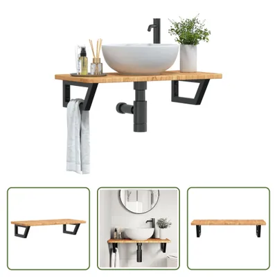 Produktbild von The Living Store Waschtischplatte mit Halterung Stahl und Massivholz Eiche