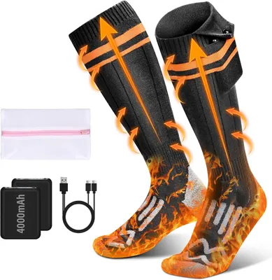 Produktbild von Beheizbare Socken 4000mAh, Elektrische Heizsocken mit 4 Heizstufen, Wiederaufladbar, Waschbar, Wärmesocken für Damen Herren, Skifahren, 36-43